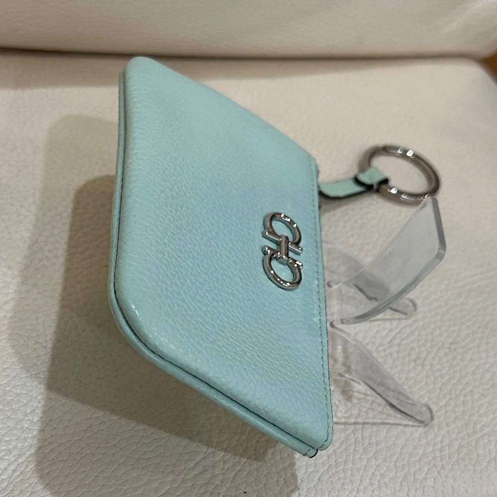 Salvatore Ferragamo Gancini With Key Ring Elegant Light Blue Leather Key Holder
